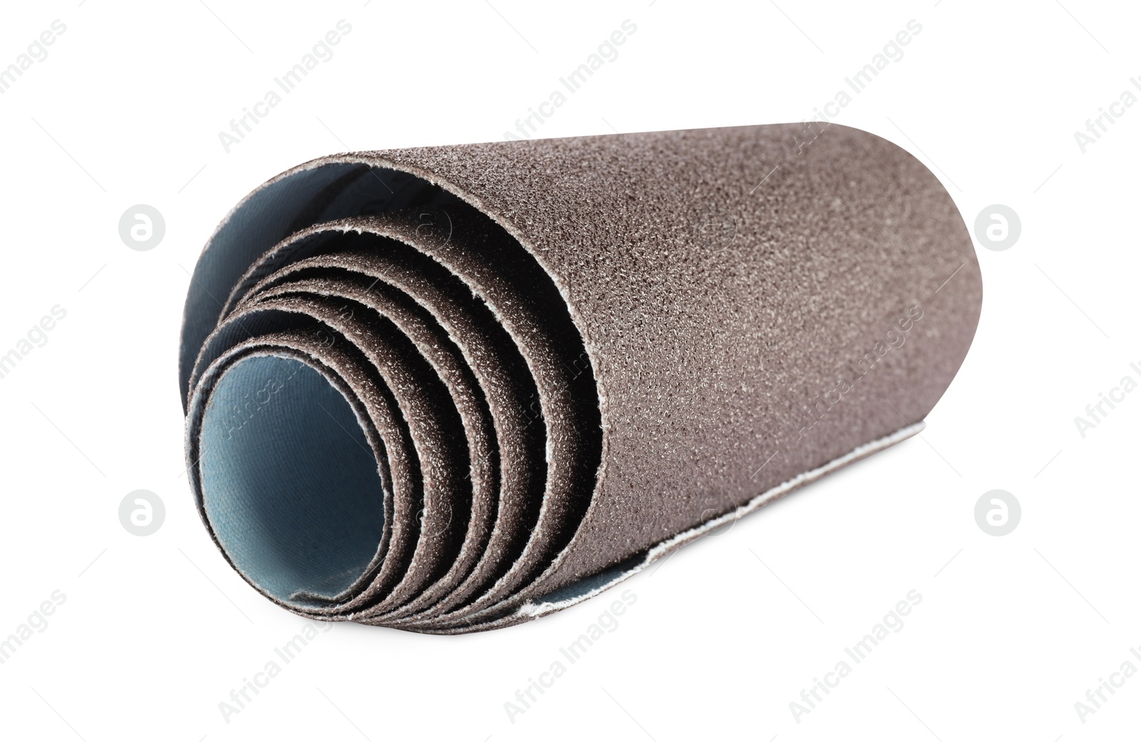 Photo of Rolled sheet of sandpaper isolated on white