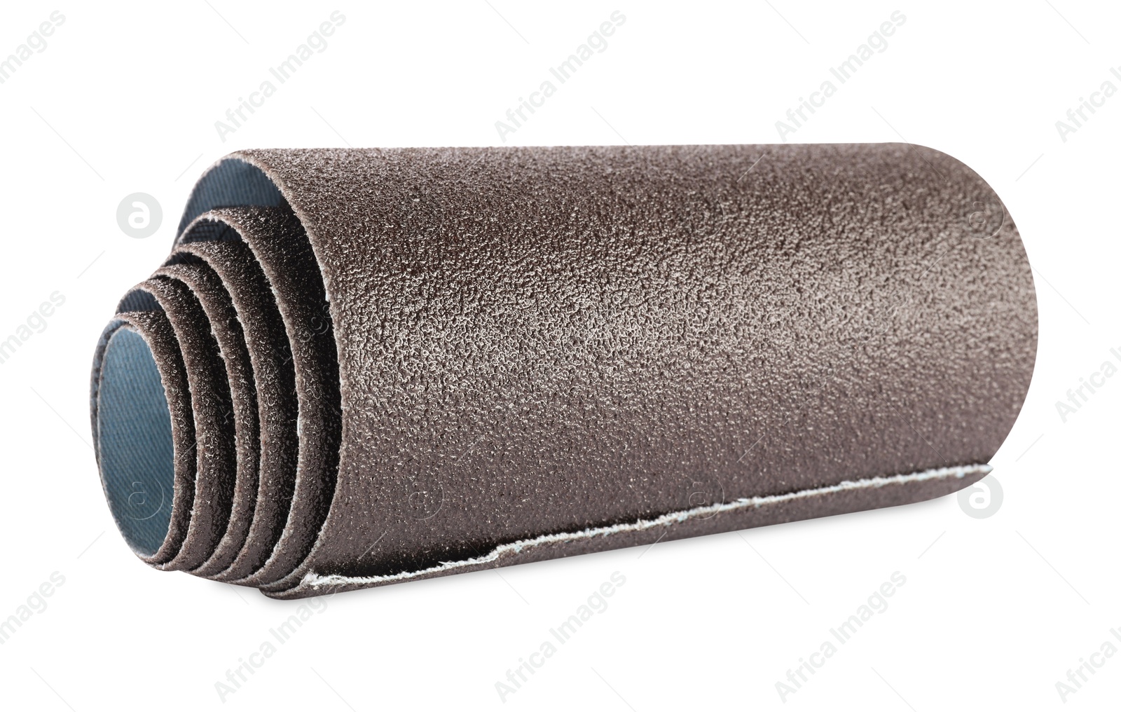 Photo of Rolled sheet of sandpaper isolated on white