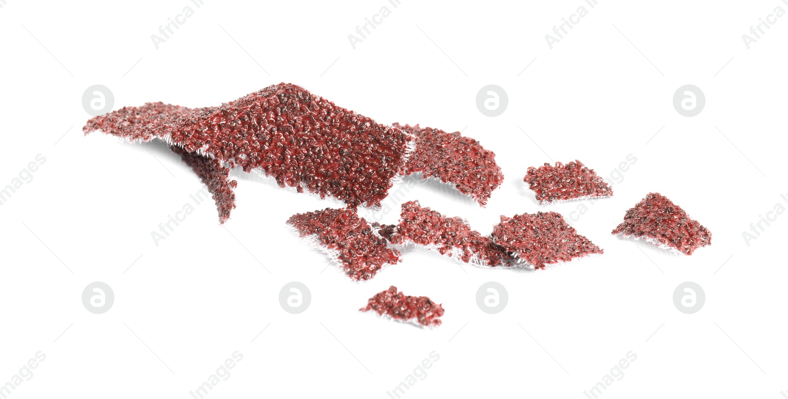 Photo of Pieces of coarse sandpaper isolated on white