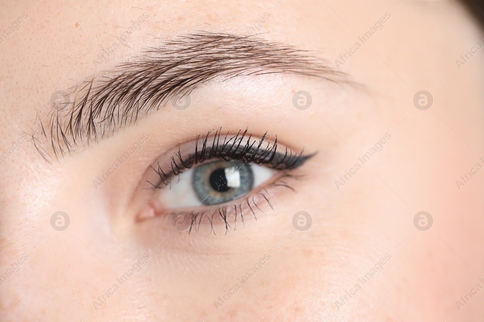 Photo of Young woman before eyebrow correction procedure, closeup