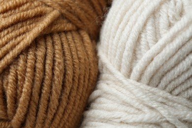 Two skeins of yarn as background, above view. Knitting material