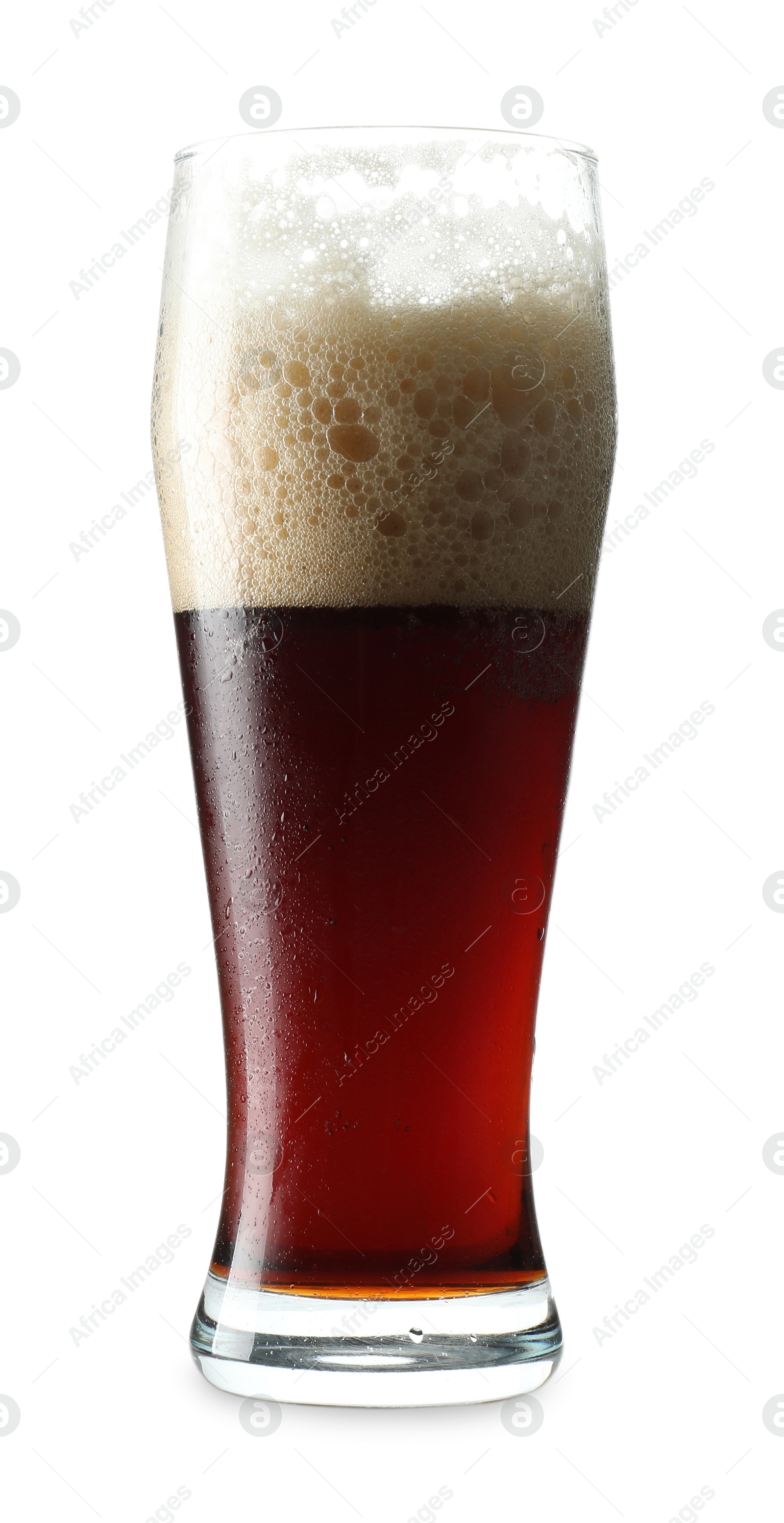 Photo of Glass of dark beer isolated on white