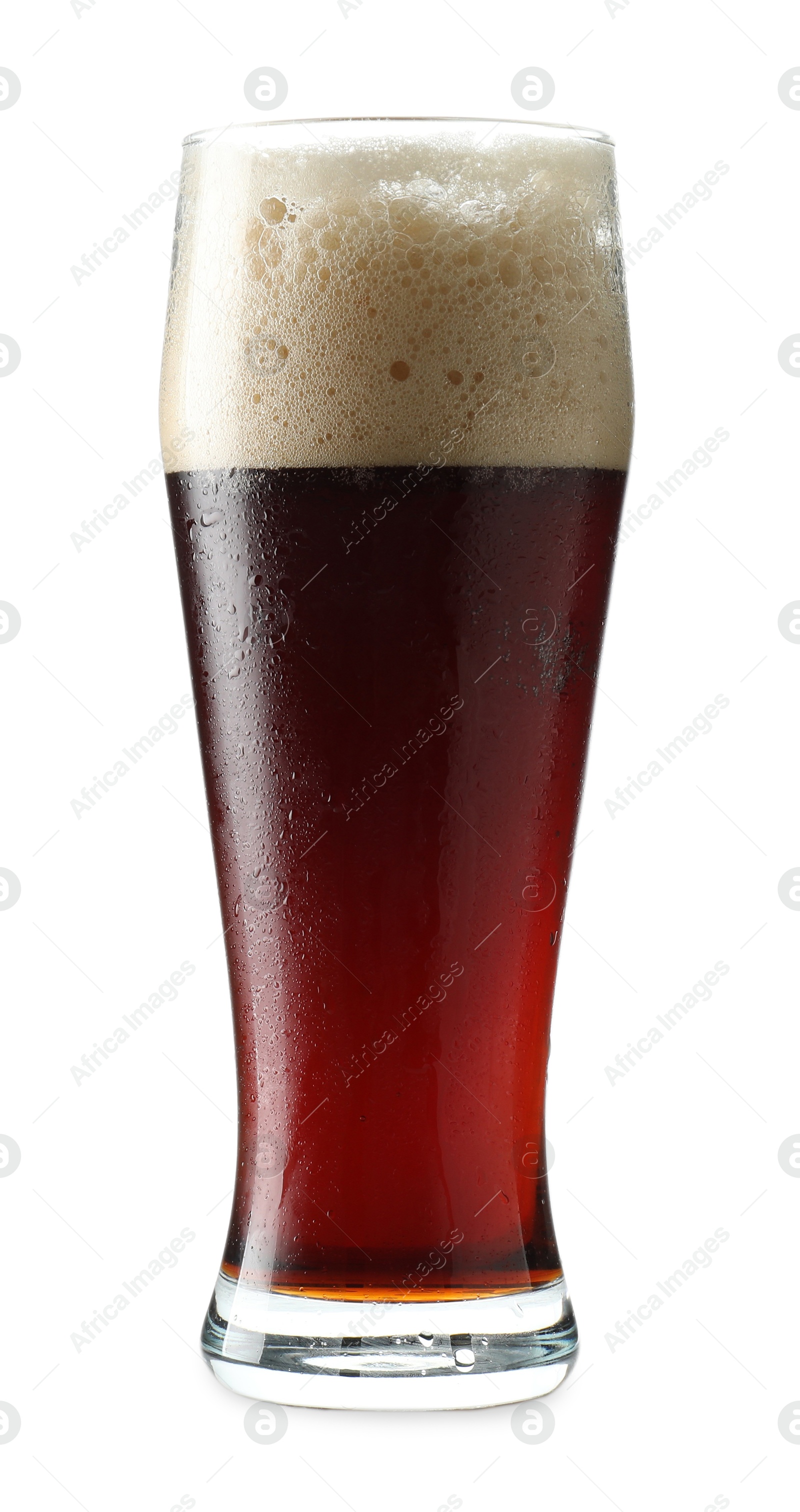 Photo of Glass of dark beer isolated on white