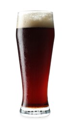 Photo of Glass of dark beer isolated on white