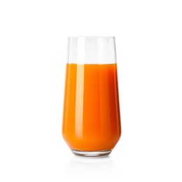 Photo of Healthy carrot juice in glass isolated on white