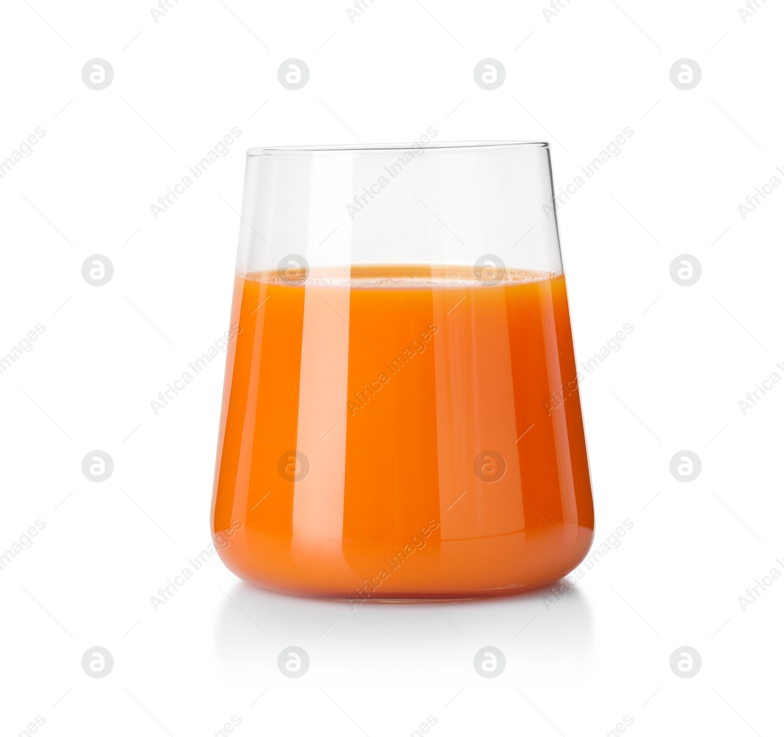 Photo of Healthy carrot juice in glass isolated on white