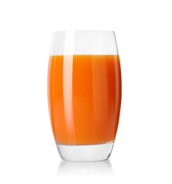 Photo of Healthy carrot juice in glass isolated on white