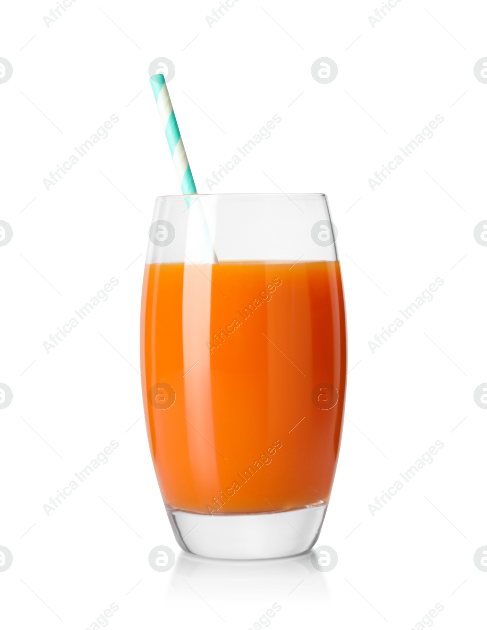 Photo of Healthy carrot juice in glass isolated on white