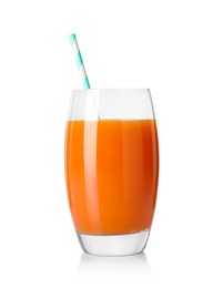 Healthy carrot juice in glass isolated on white