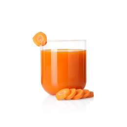 Healthy carrot juice in glass and fresh vegetable isolated on white