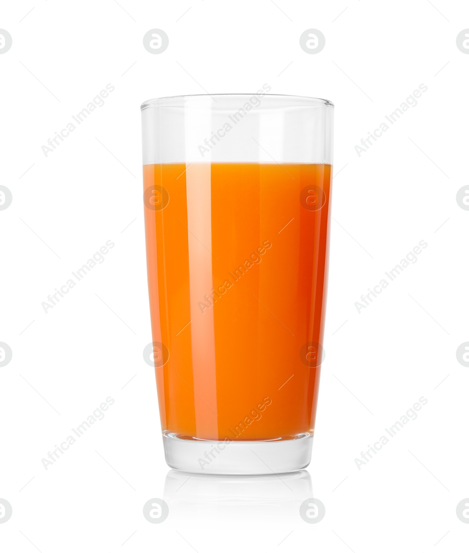 Photo of Healthy carrot juice in glass isolated on white