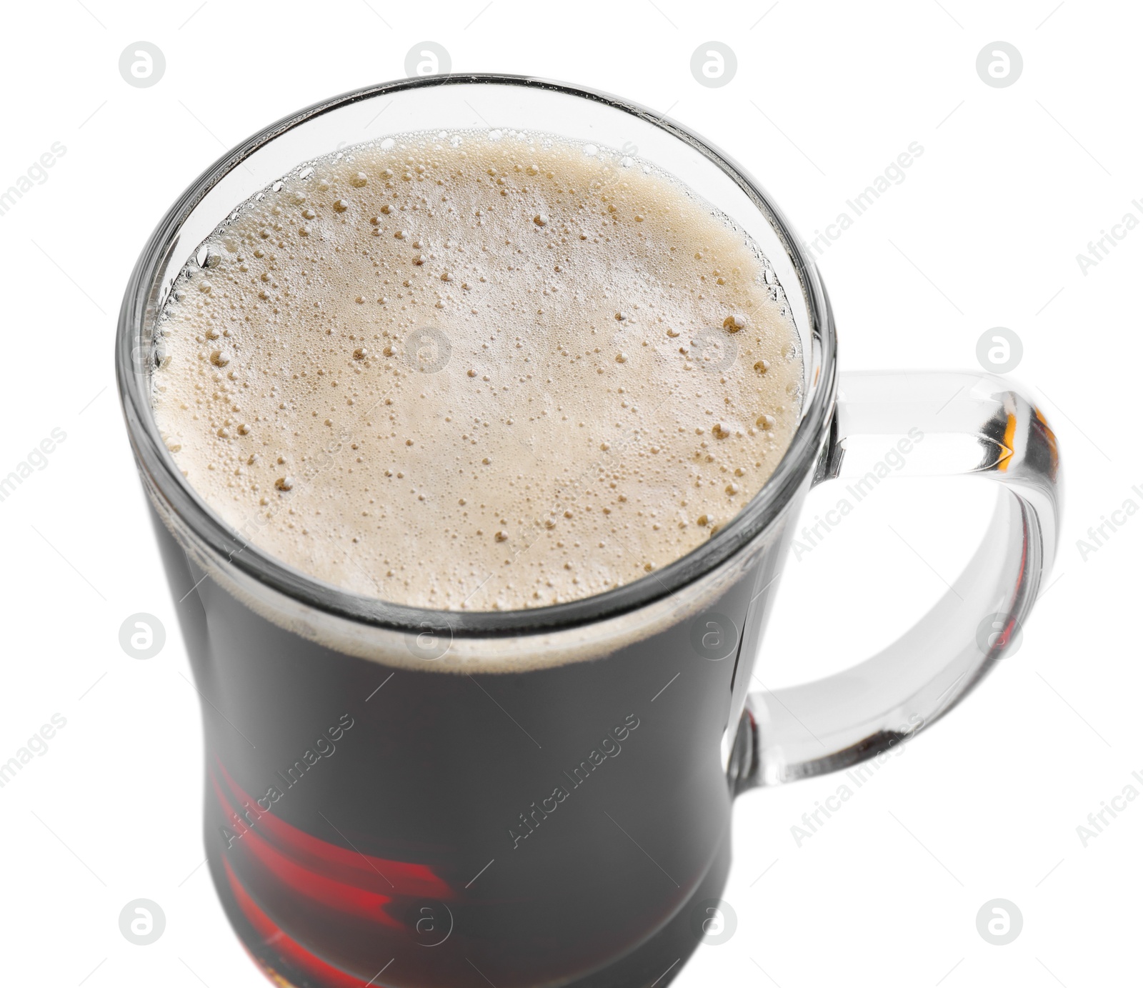 Photo of Glass mug of dark beer isolated on white