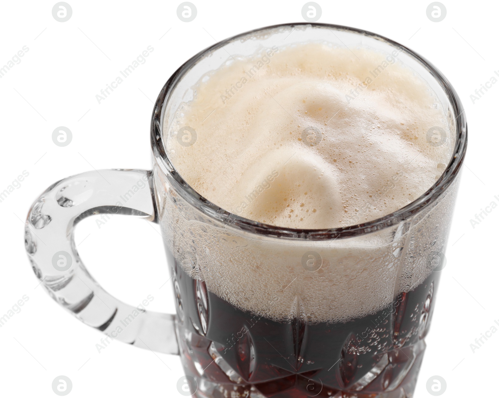 Photo of Glass mug of dark beer isolated on white