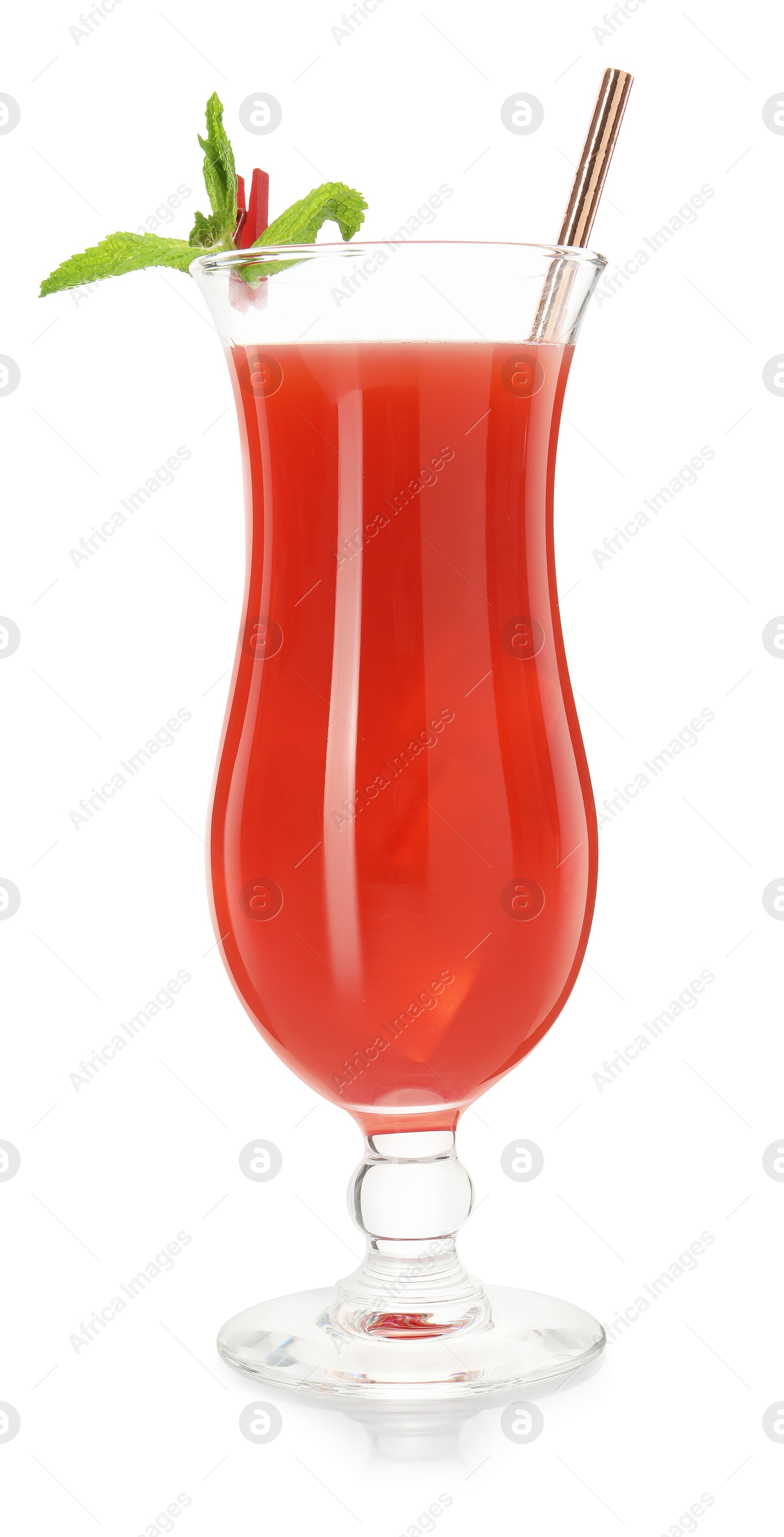 Photo of Refreshing cocktail in glass isolated on white