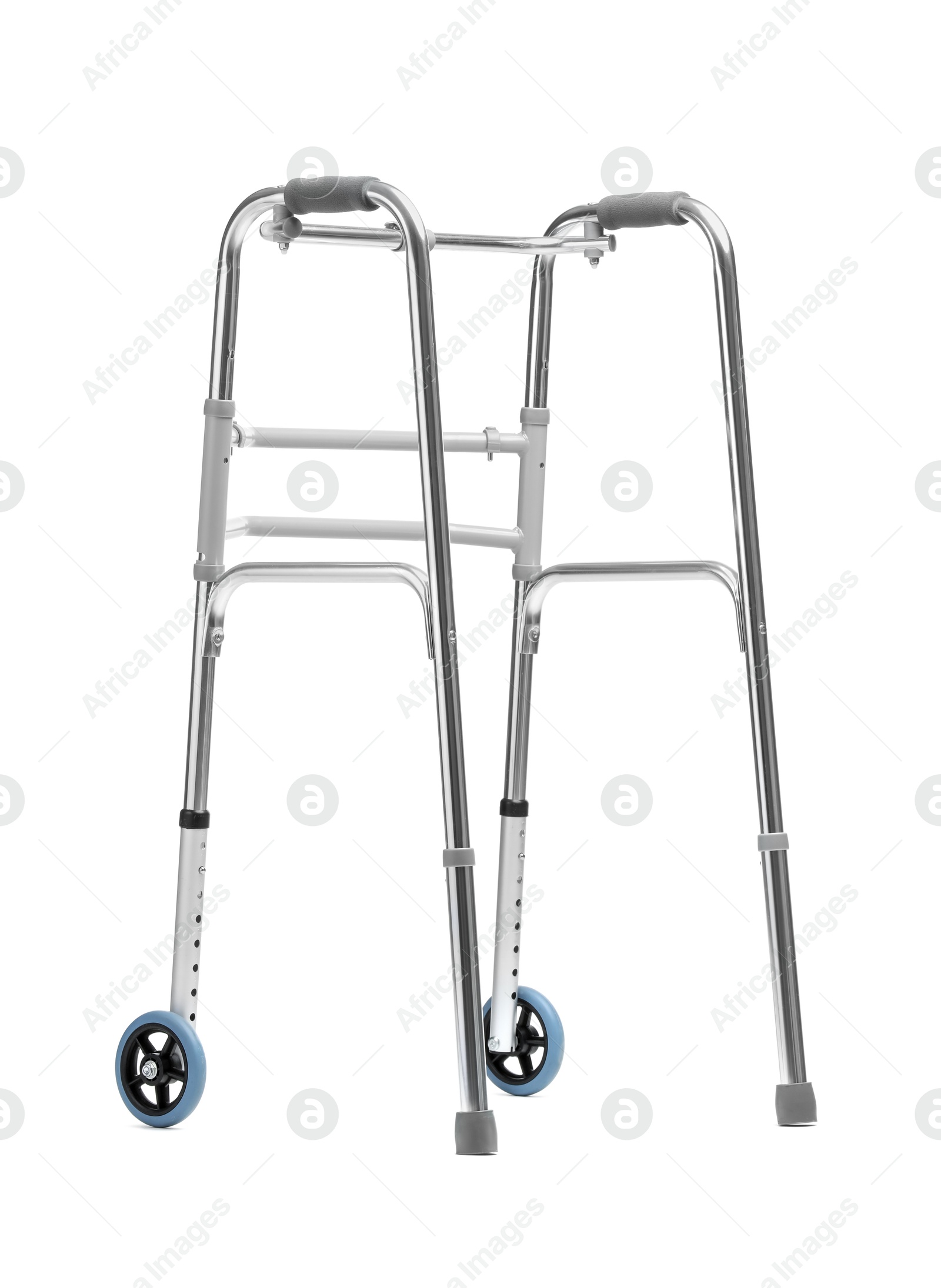 Photo of One metal walking frame isolated on white