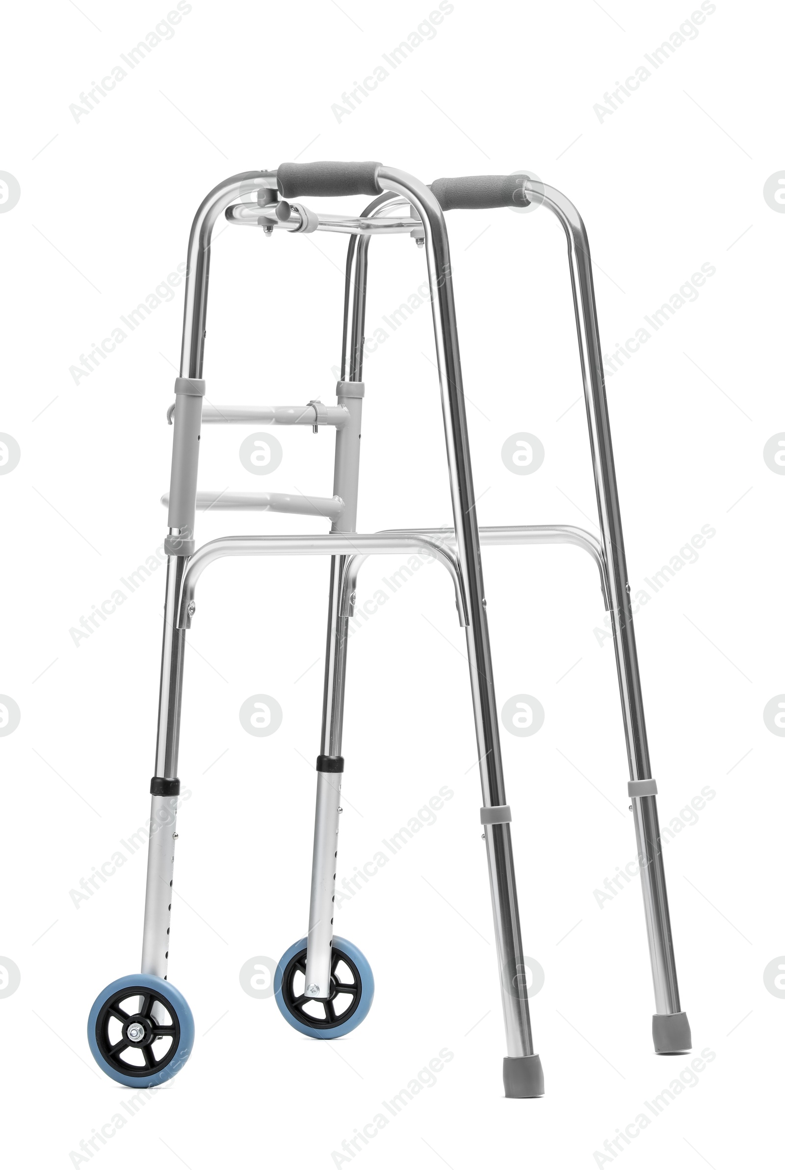 Photo of One metal walking frame isolated on white