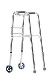 Photo of One metal walking frame isolated on white