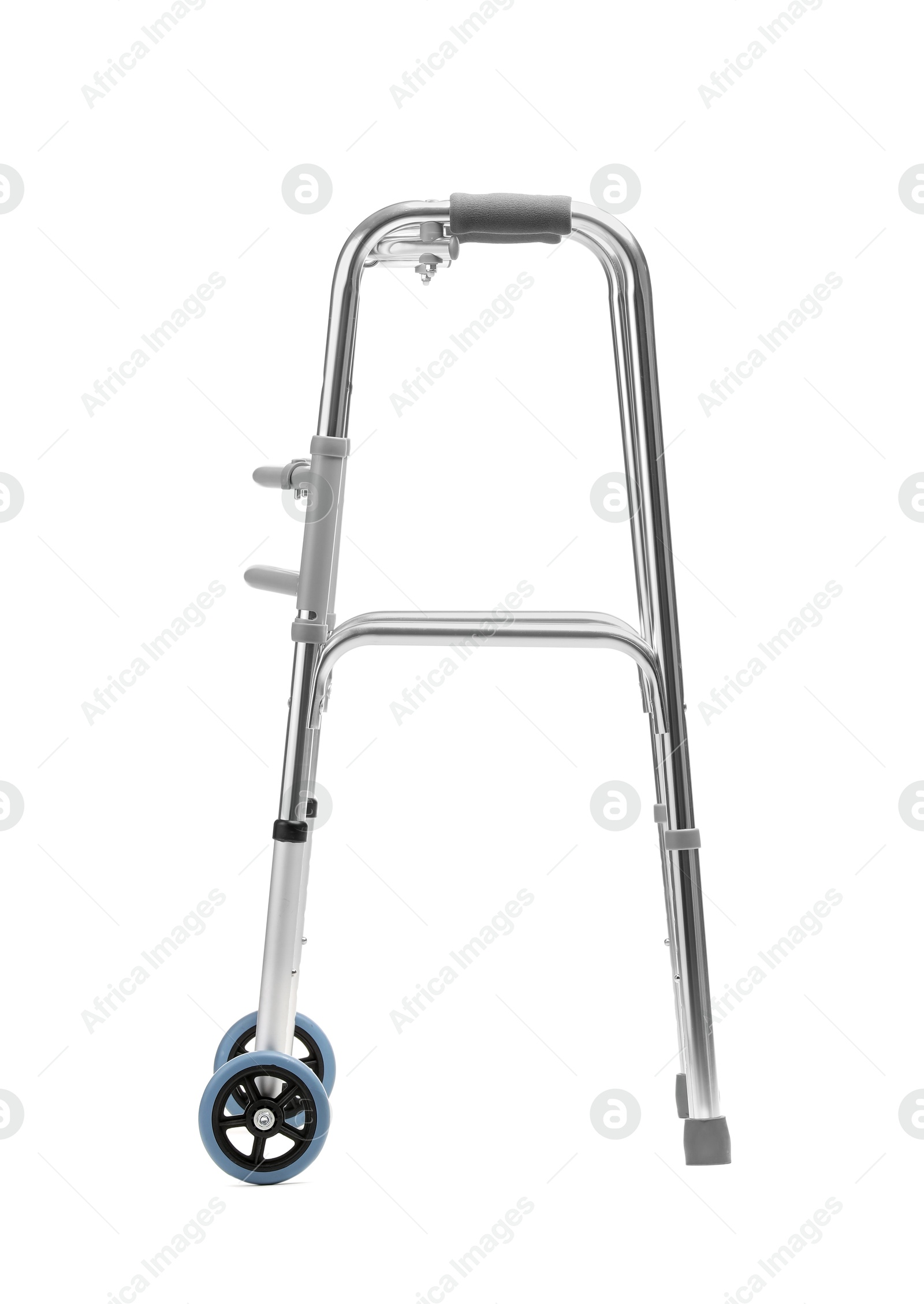 Photo of One metal walking frame isolated on white