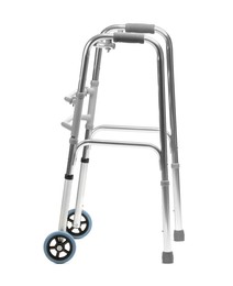 Photo of One metal walking frame isolated on white