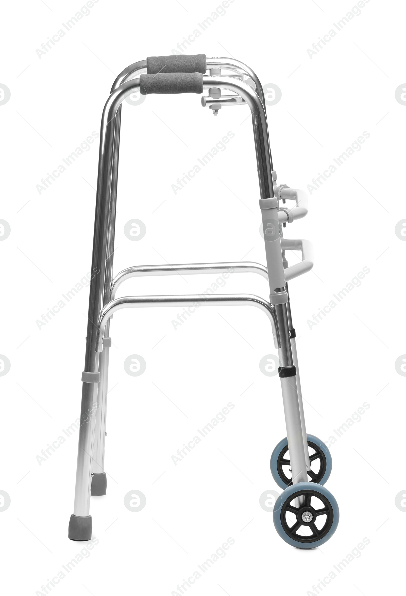 Photo of One metal walking frame isolated on white