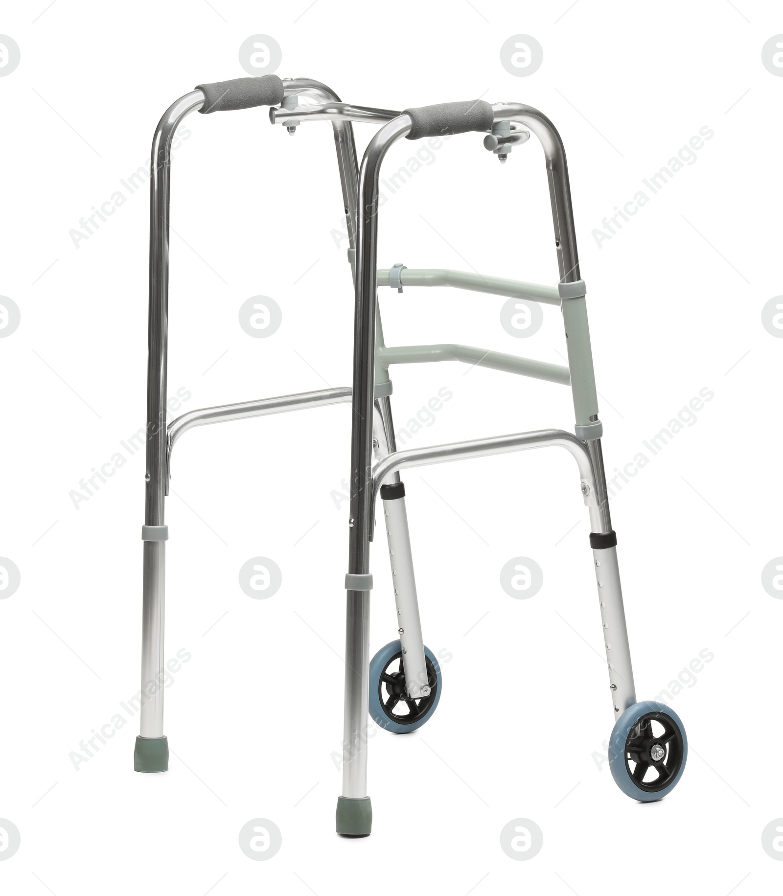 Photo of One metal walking frame isolated on white