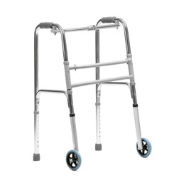 Photo of One metal walking frame isolated on white