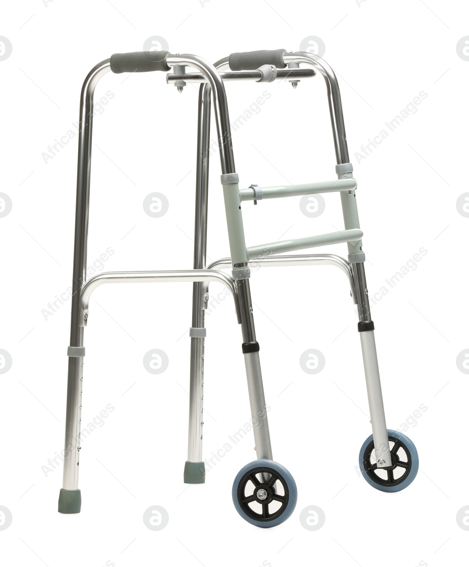 Photo of One metal walking frame isolated on white