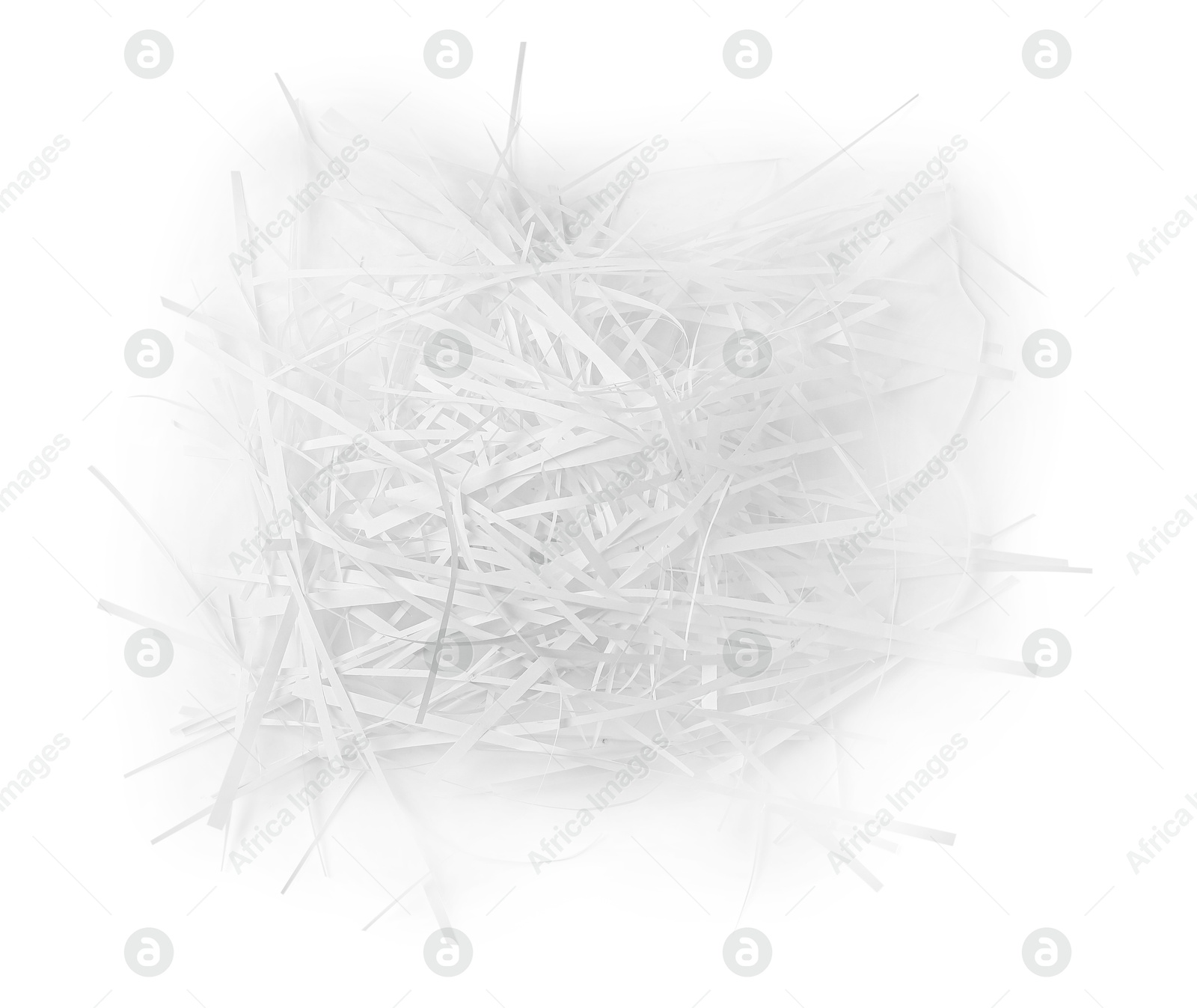 Photo of Pile of shredded paper isolated on white, top view