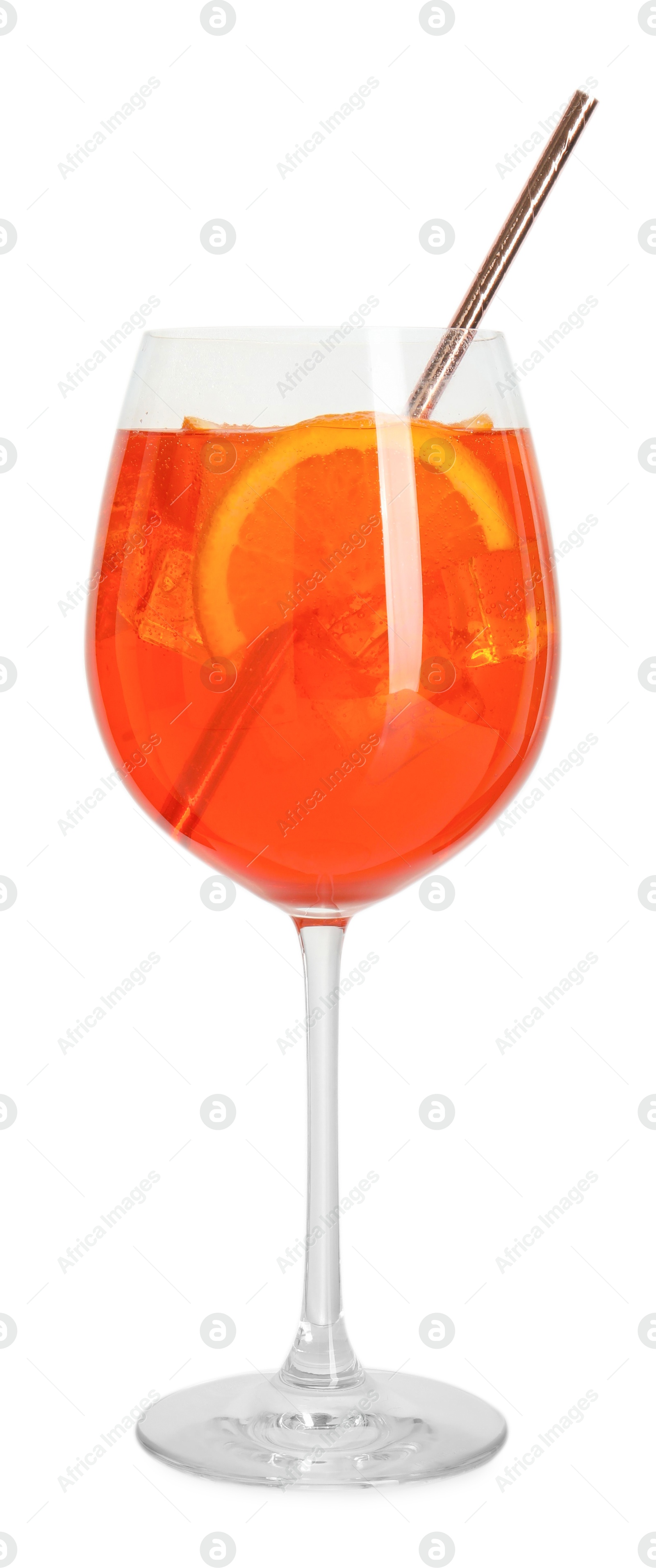 Photo of Glass of delicious refreshing cocktail isolated on white