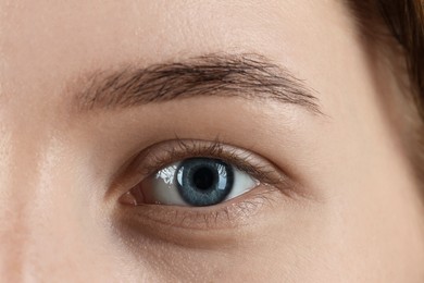 Woman with beautiful blue eyes, macro photo