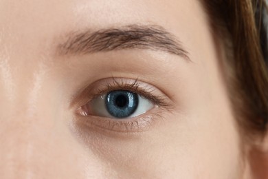 Woman with beautiful blue eyes, macro photo