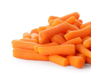 Pile of baby carrots isolated on white