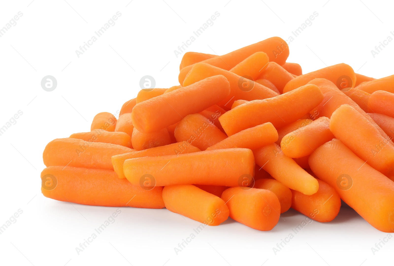 Photo of Pile of baby carrots isolated on white