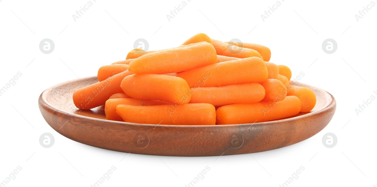 Photo of Pile of baby carrots isolated on white