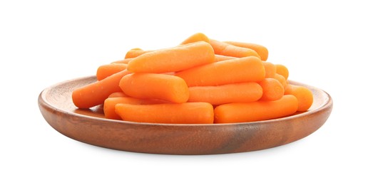 Photo of Pile of baby carrots isolated on white