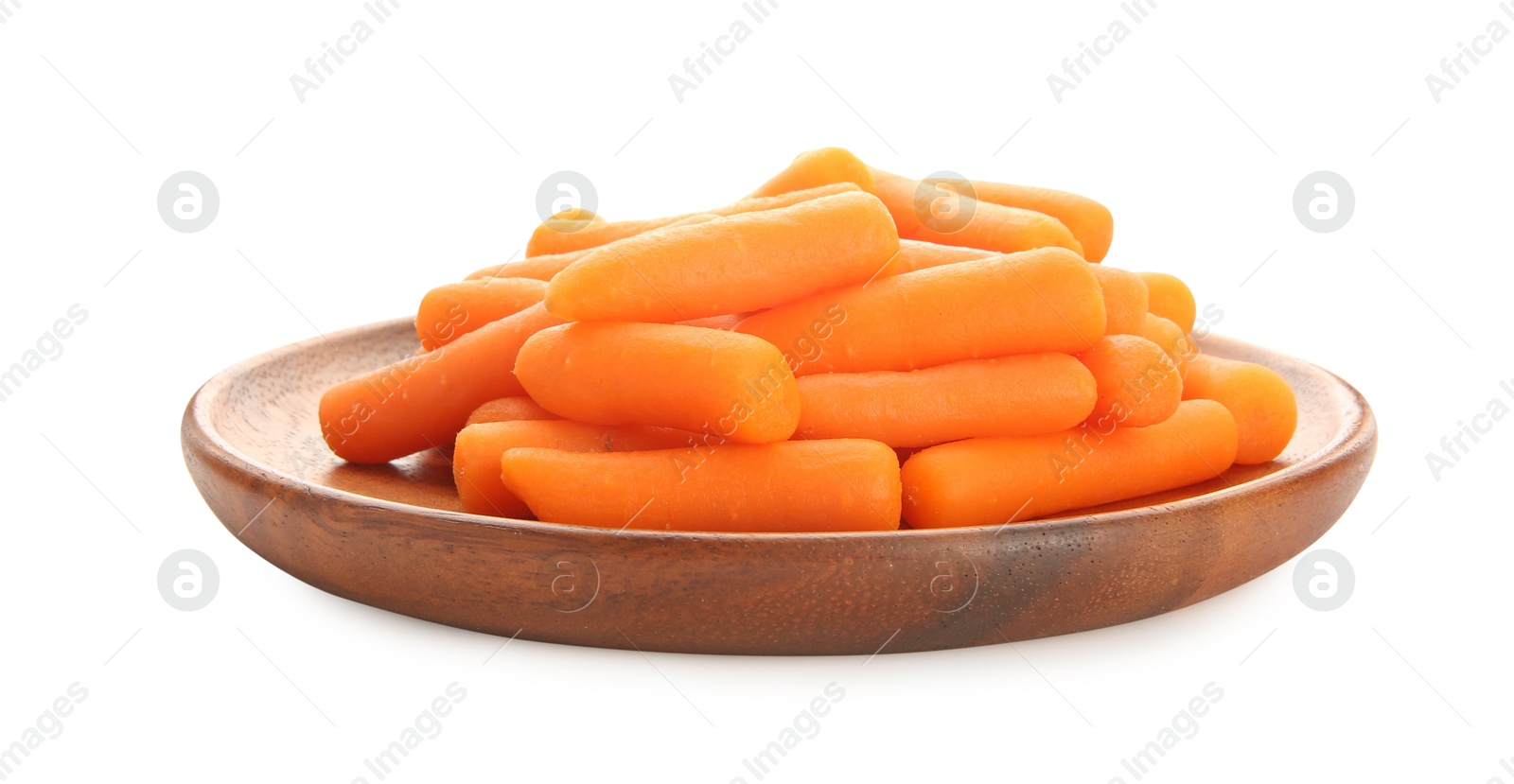 Photo of Pile of baby carrots isolated on white