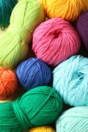 Photo of Many different yarns as background, top view