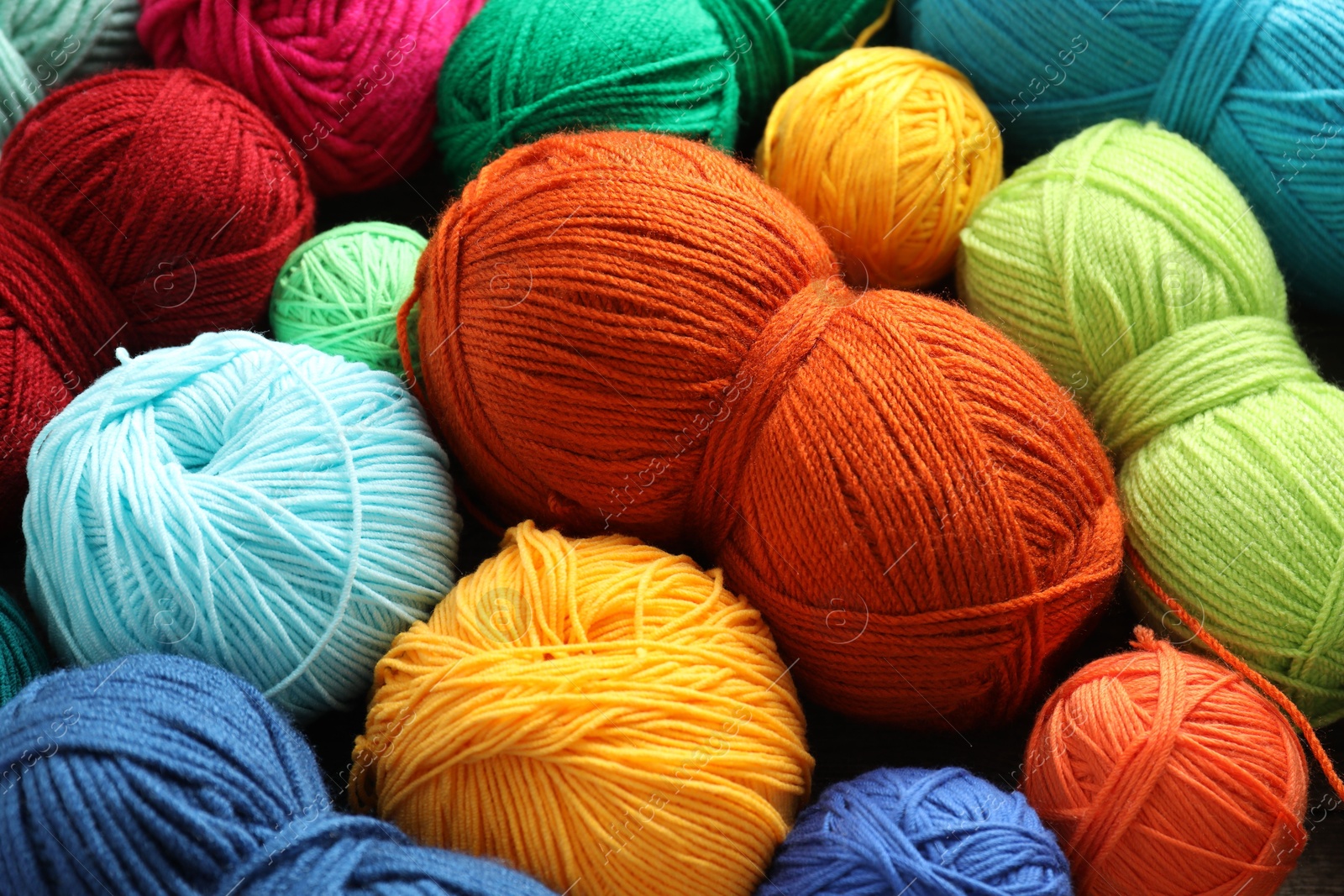 Photo of Many different yarns as background, above view