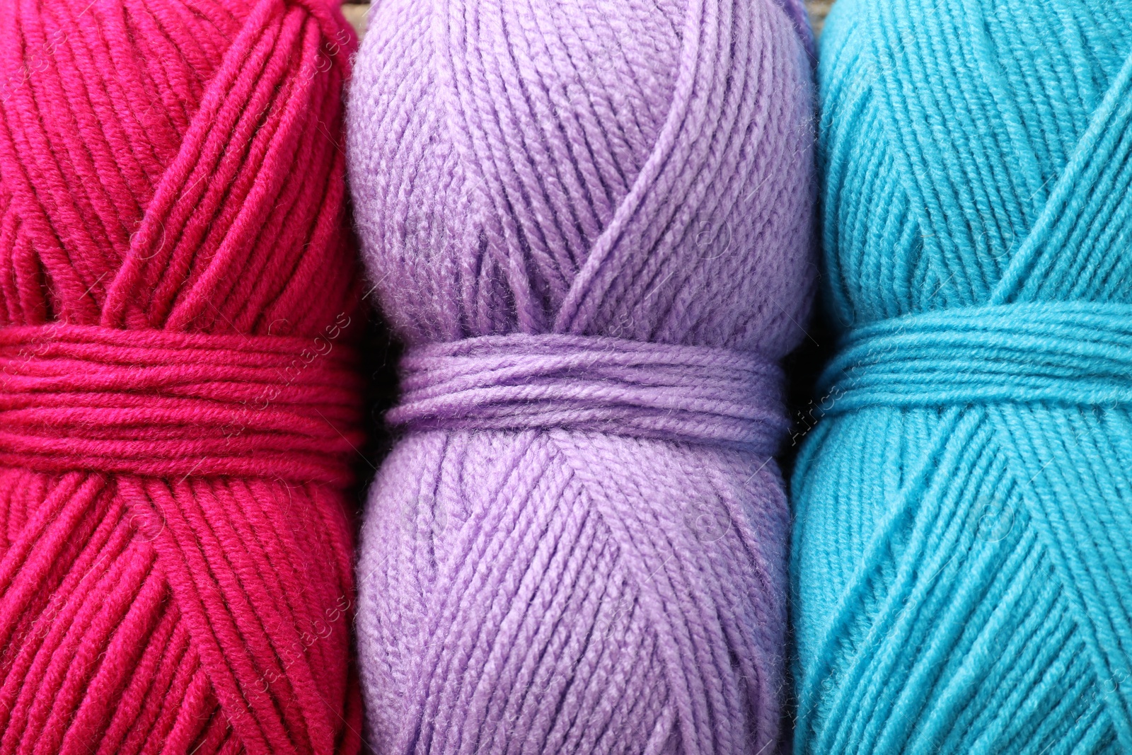 Photo of Many different yarns as background, top view