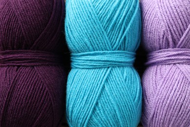 Photo of Many different yarns as background, top view