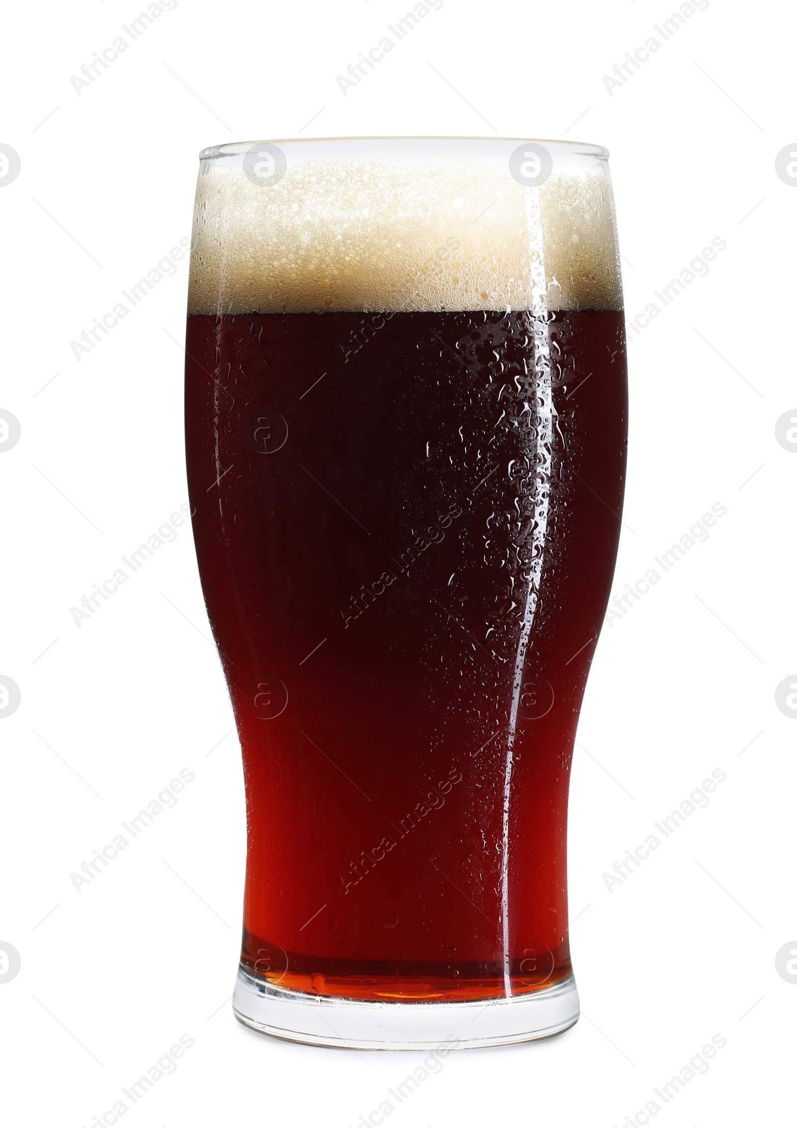 Photo of Glass of dark beer isolated on white