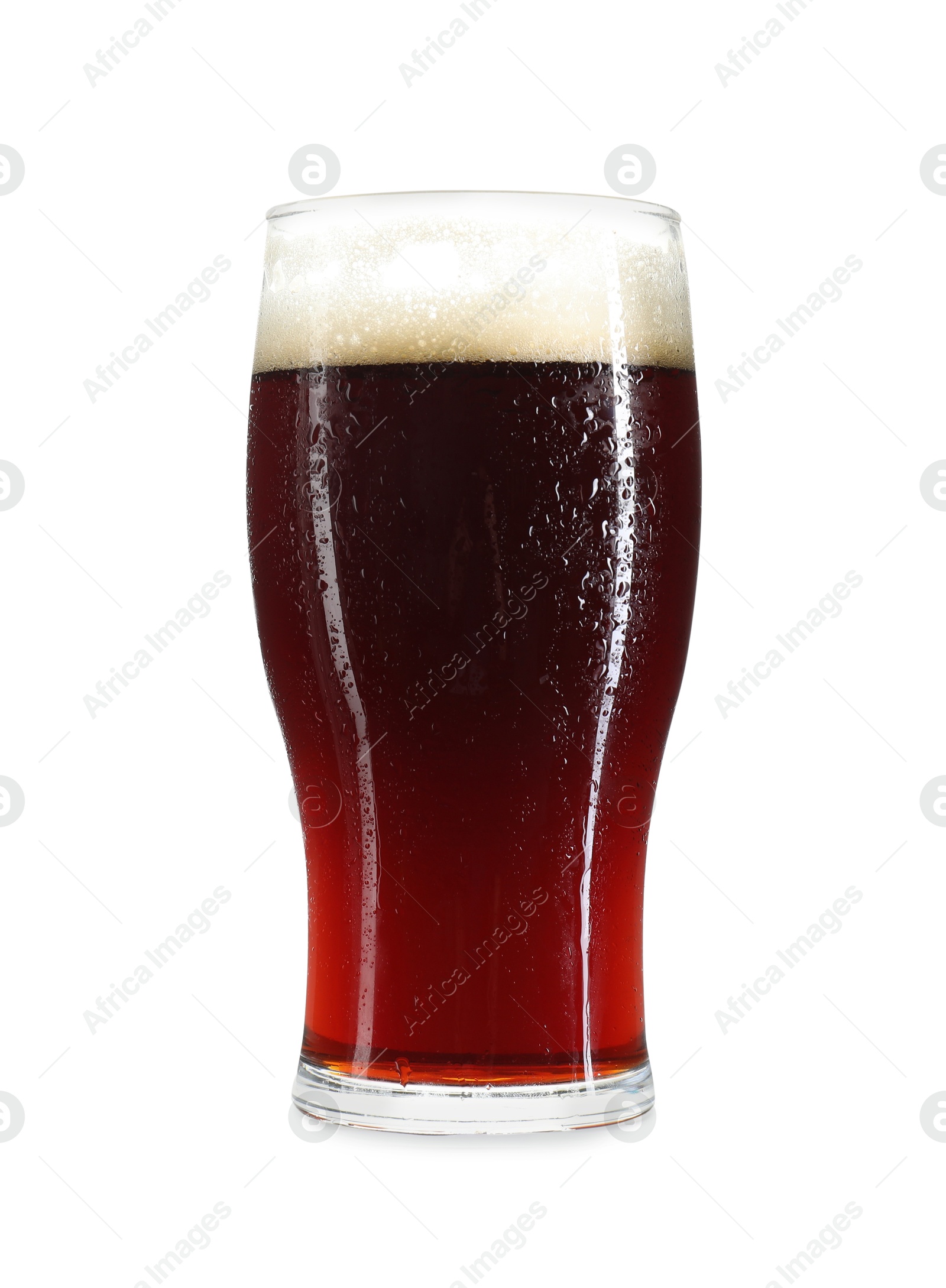 Photo of Glass of dark beer isolated on white