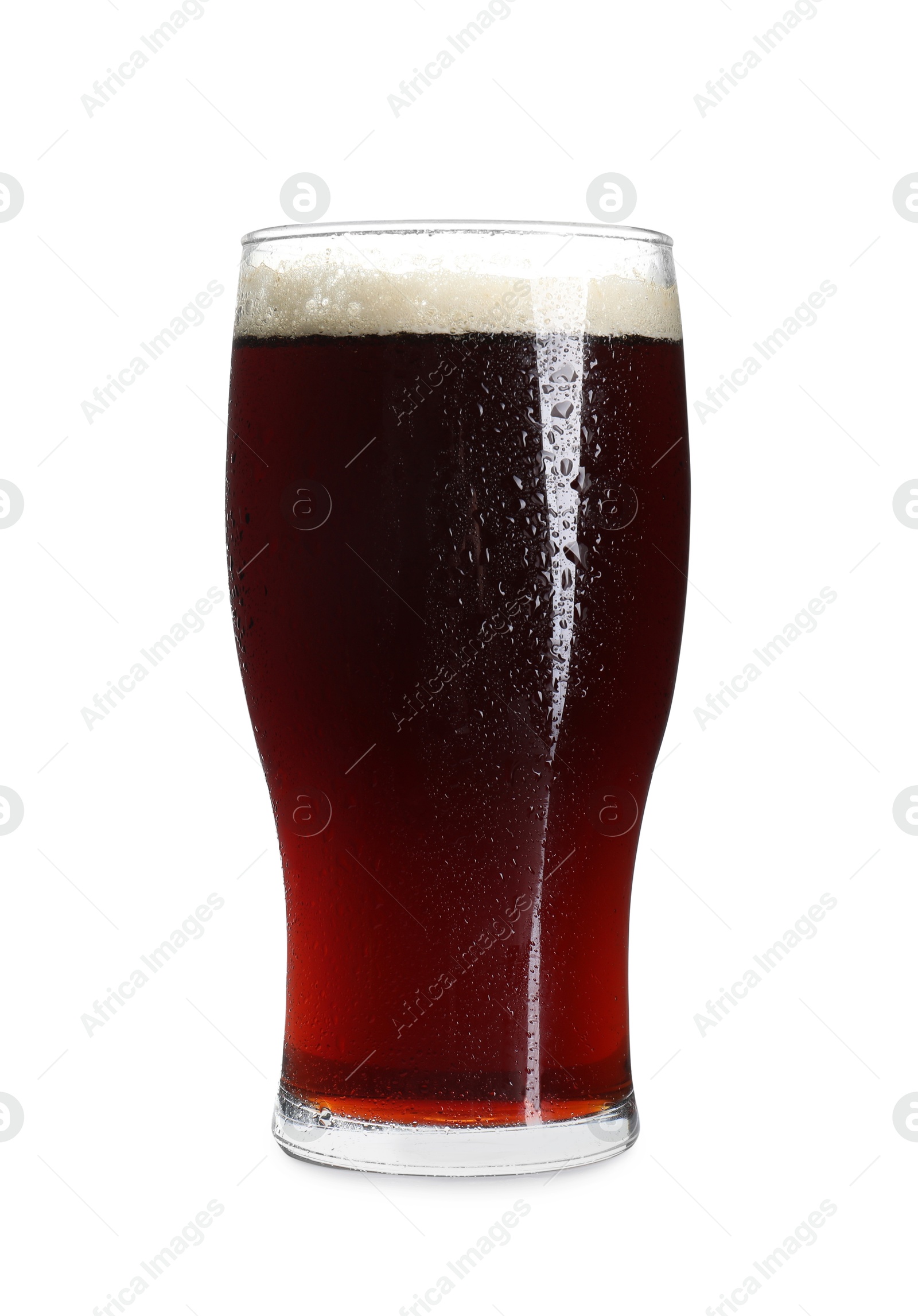 Photo of Glass of dark beer isolated on white