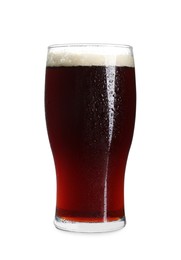 Photo of Glass of dark beer isolated on white