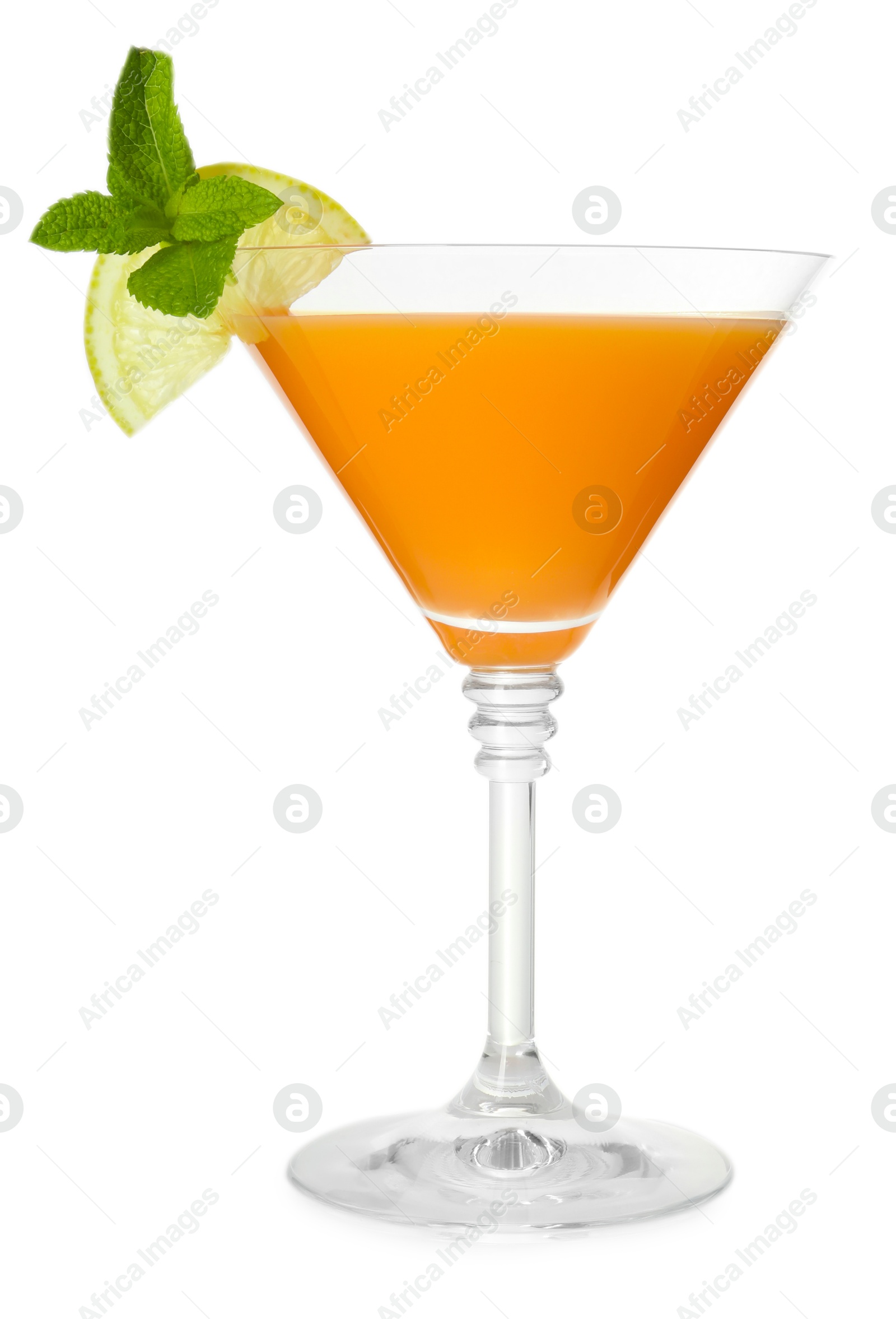 Photo of Refreshing cocktail in glass isolated on white