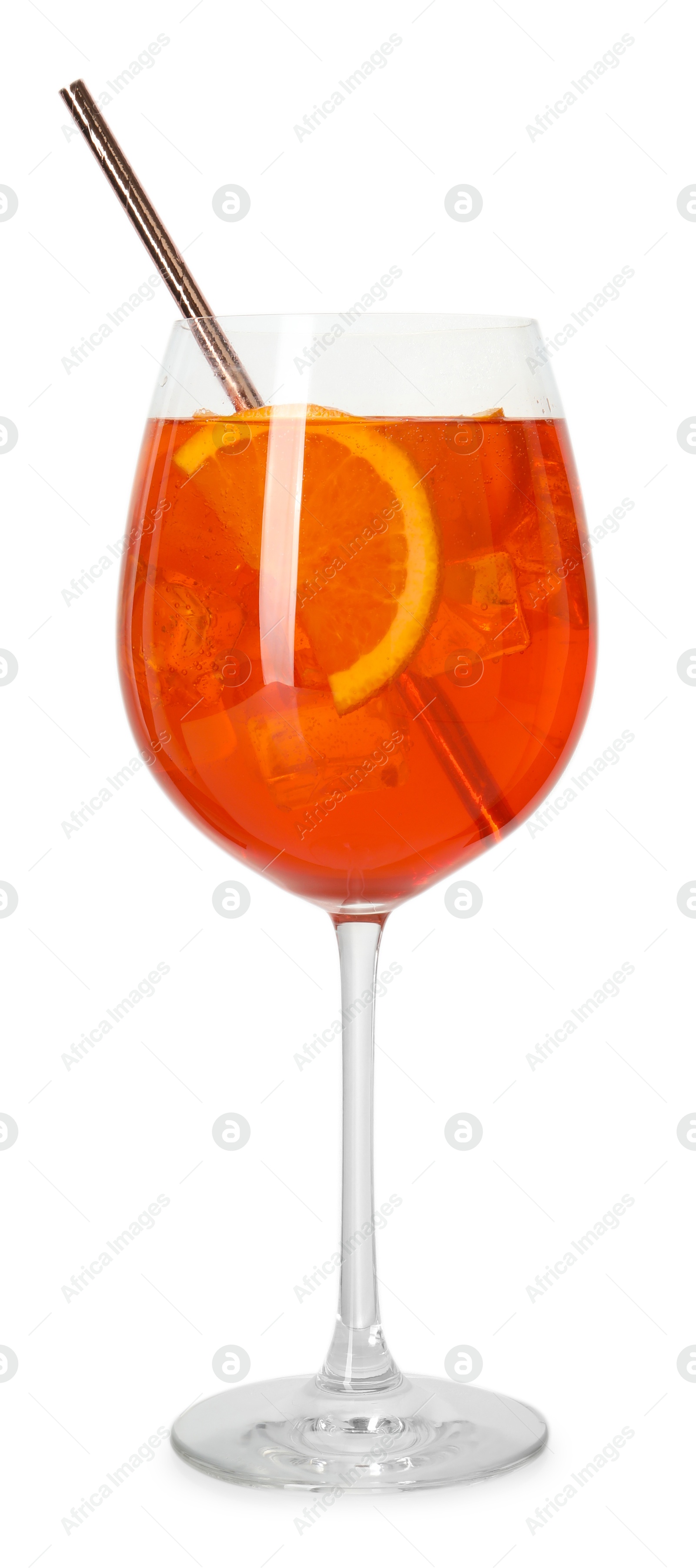 Photo of Glass of delicious refreshing cocktail isolated on white