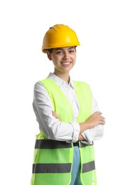 Engineer in hard hat on white background