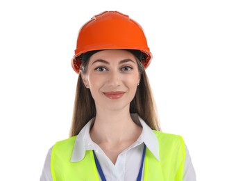 Engineer in hard hat on white background