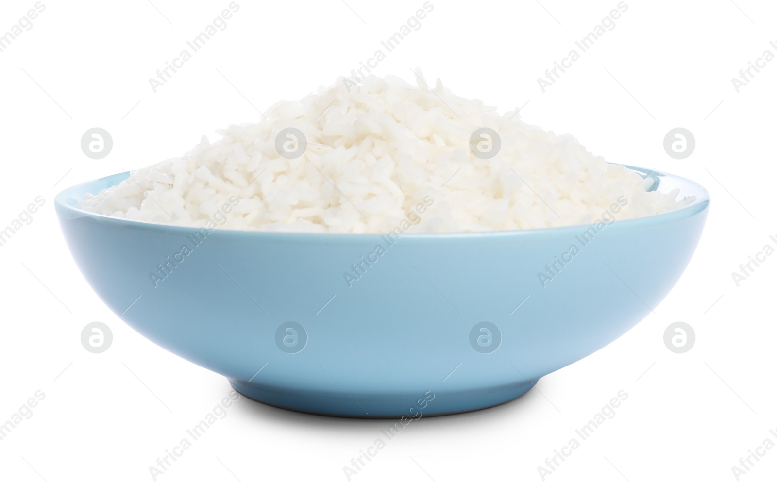 Photo of Tasty cooked rice in bowl isolated on white