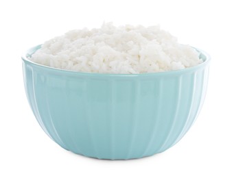 Photo of Tasty cooked rice in bowl isolated on white